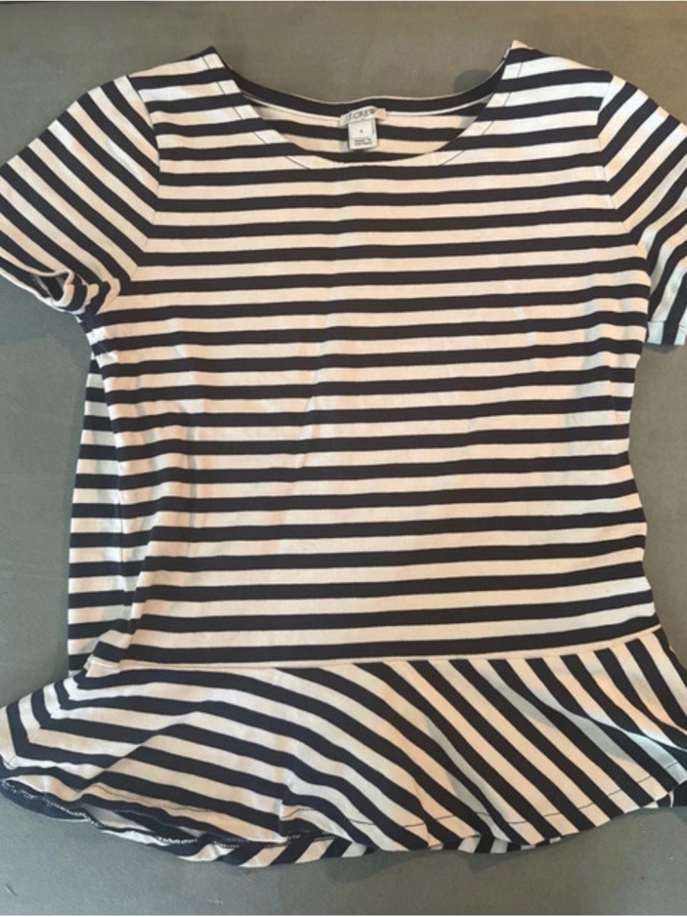 Striped Peplum Short-Sleeve Top - Navy & White